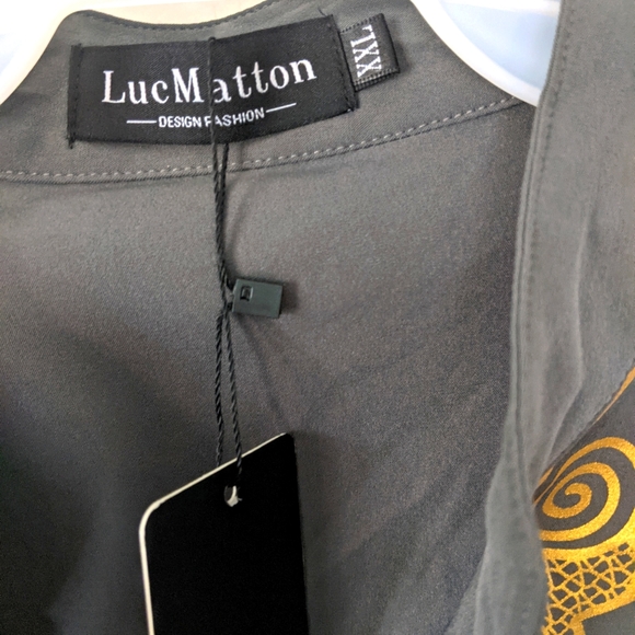 LucMatton Men's African Traditional Dashiki Luxury Metallic Gold Printed - Picture 4 of 7